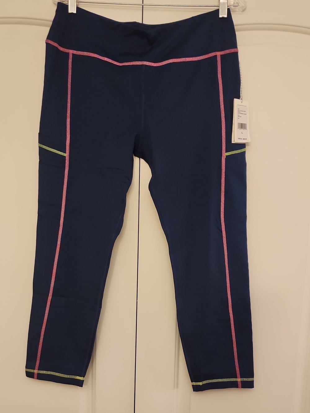 Vineyard Vines Navy Capri Leggings with Pink Stitching and Lime Trim